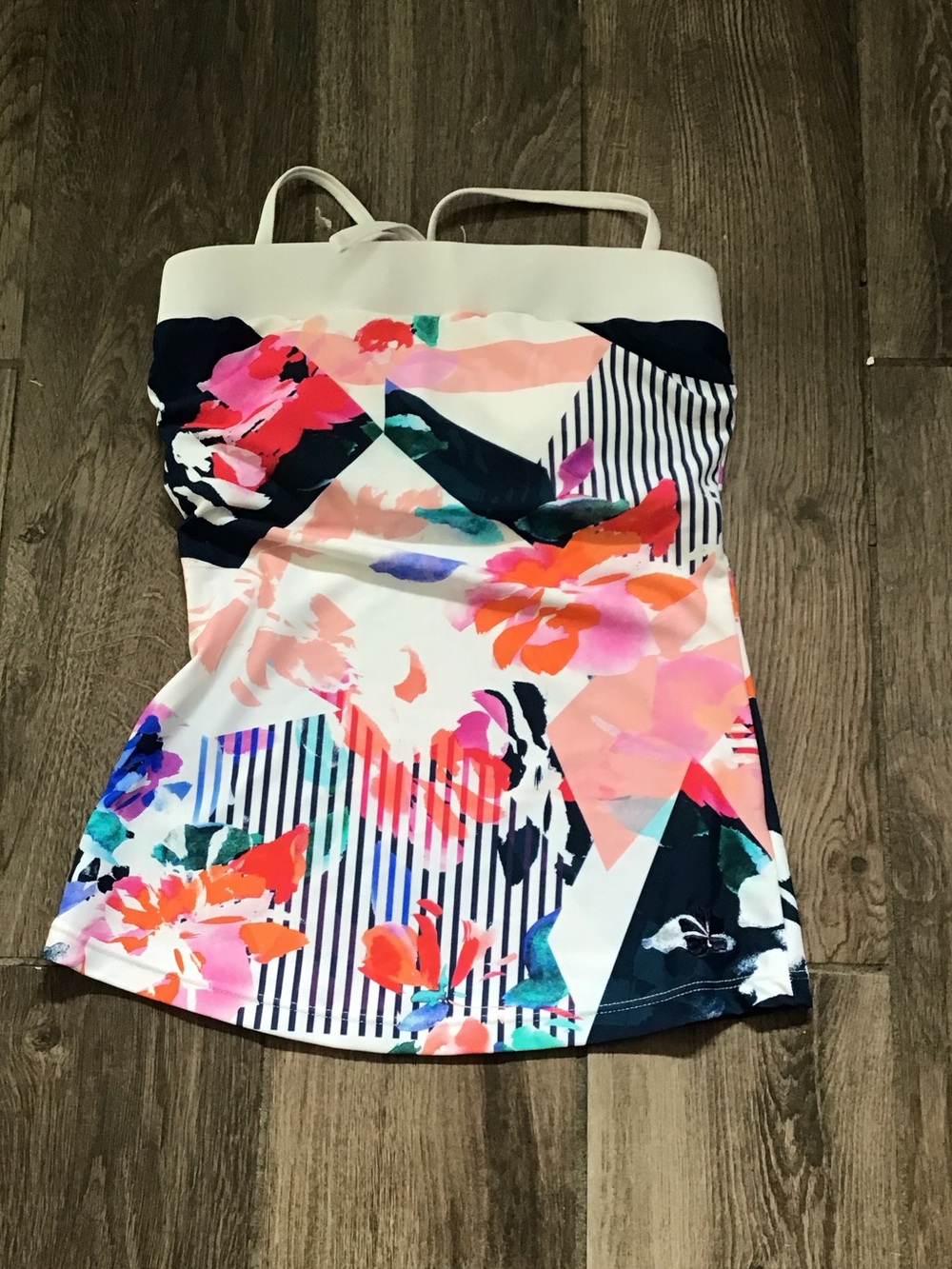 Hapari White Band Multicolor Floral & Geometric Tankini Top